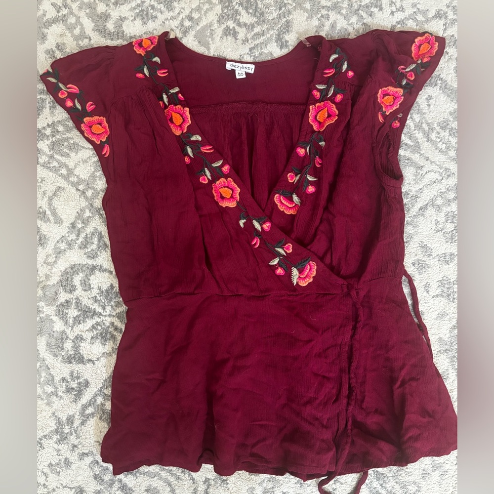 Knox Rose Red Cap Sleeve Wrap Blouse